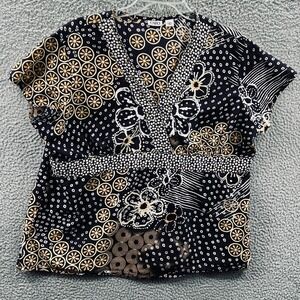 Womens Artsy Patchwork Top L Black Gold Sequins Boho Festival Indie Statement